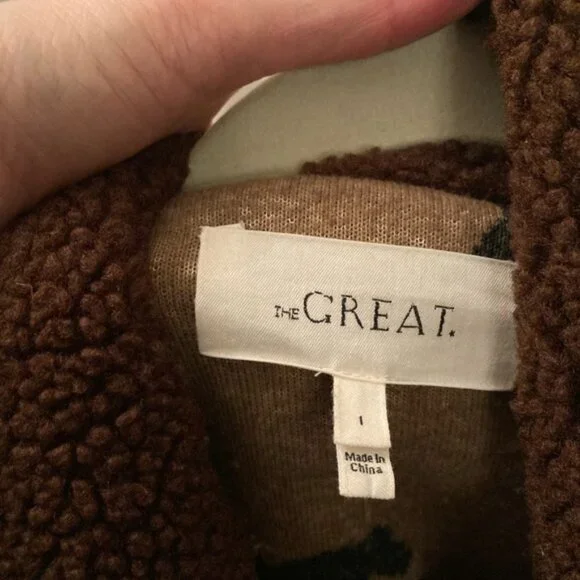 The Great. Pasture Fleece Jacket w horse print and brown collar, S (1), EUC - Picture 6 of 10